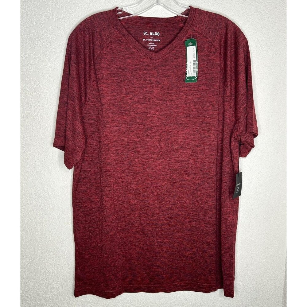 01.ALGO Shirt Mens L Red Lars Space Dye Vee Performance V Neck Athletic Tee
